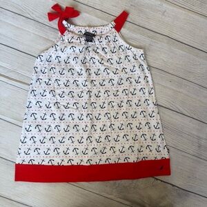 Nautical Anchor Print Dress with Red Accents
